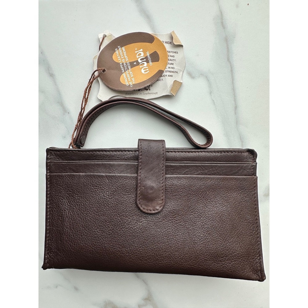 Mundi Brown Nappa Cowhide Leather Wristlet Wallet Clutch Made in Brazil NEW